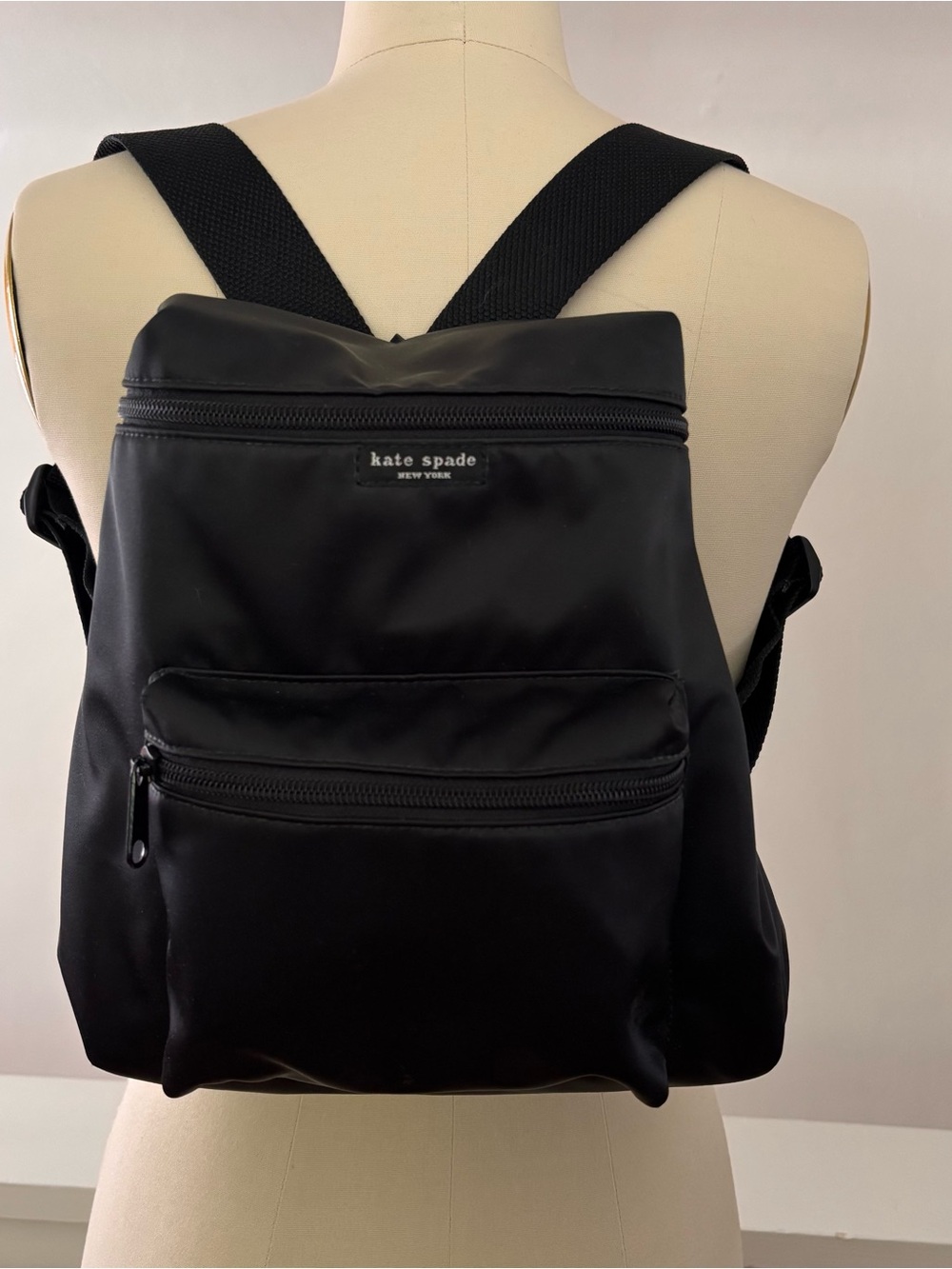kate spade Vintage Black Nylon Backpack with Front Zip Pocket